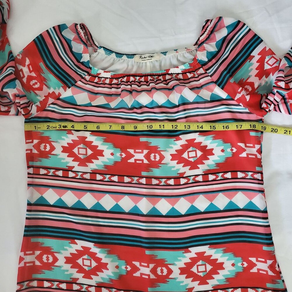 Rachel Kate Women's Aztec Print Ruffled Sleeve‎ Dress Red/Blue/Multi Size Medium - Picture 6 of 9